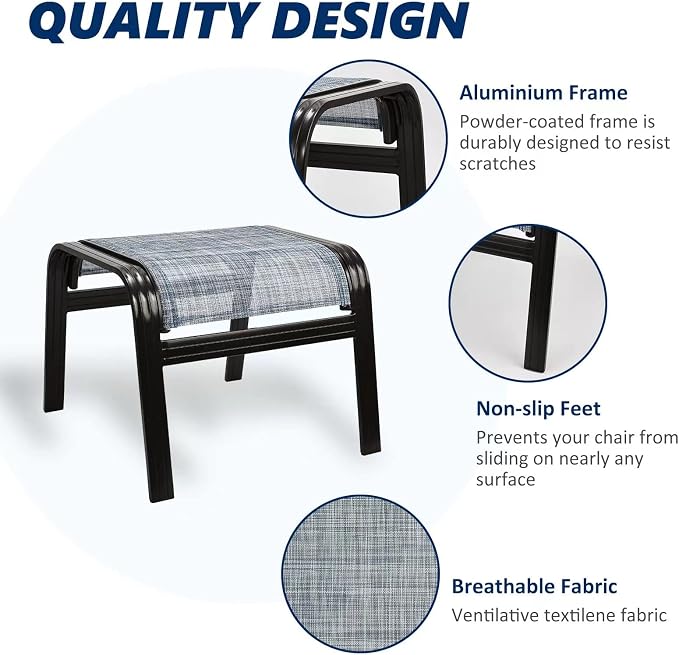 Outdoor Footstools for Patio, Textile Ottomans Metal Dining Footrests Stack - Image 4