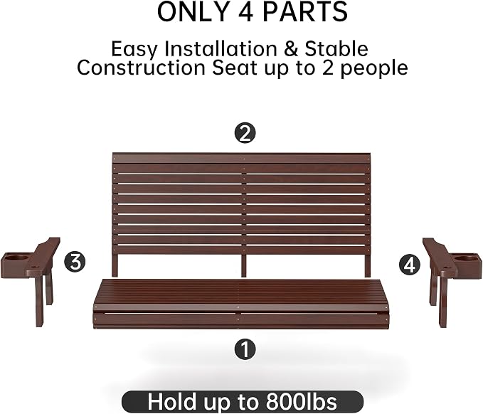 Wooden Outdoor Porch Swings, 2 Seater Front Porch Swing - Image 8