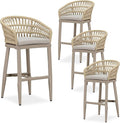 PURPLE LEAF Outdoor Rattan 29" Bar Stools Set of 4, Modern Boho Aluminum Patio by PURPLELEAF