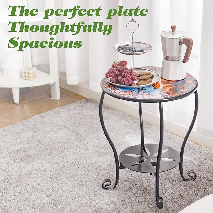 Outdoor Side Table Mosaic Patio Small End Table Metal Coffee Tea Accent Table - Image 4