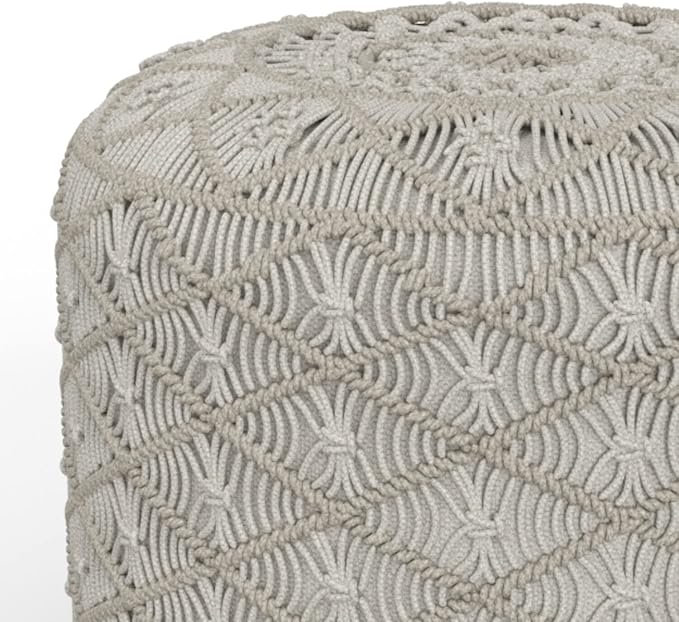 SIMPLIHOME Coates Contemporary Round Macrame Pouf in Cloud Grey Cotton - Image 7