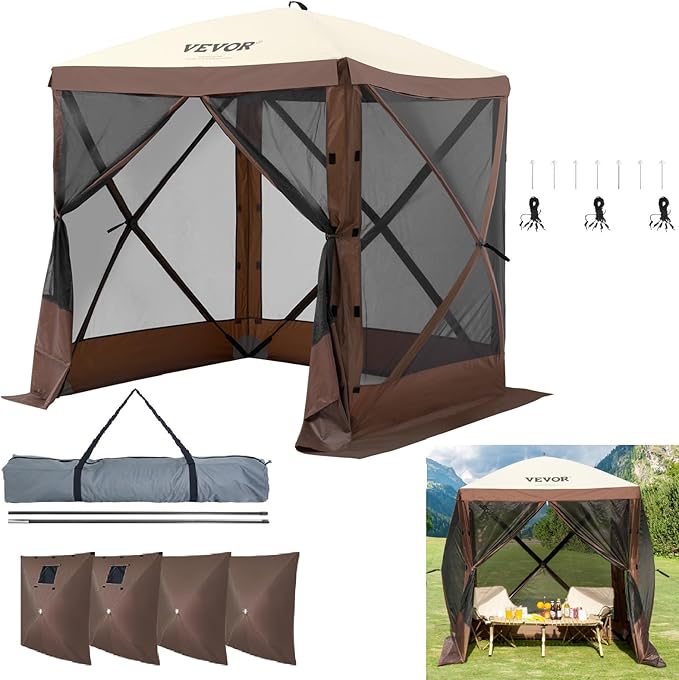 VEVOR Pop Up Gazebo Tent, Pop-Up Screen Tents 4 Sided Canopy Sun Shelter by VEVOR