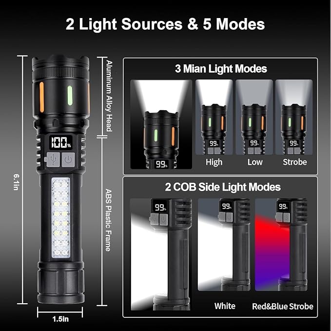 Rechargeable Flashlight High Lumens 900, Super Bright LED Handheld Flashlights - Image 3