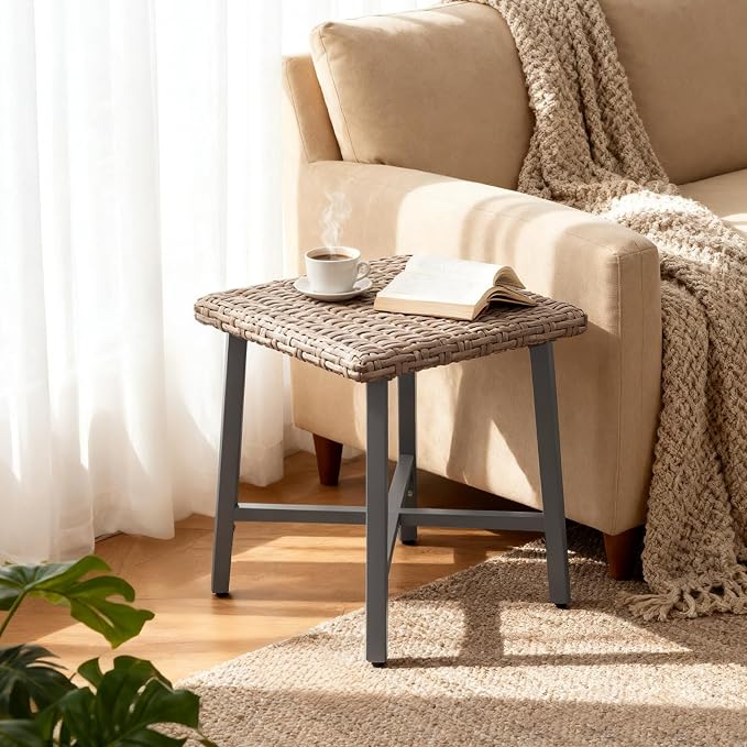 Outdoor Wicker Side Table Small Square Patio Rattan Coffee Table Adopt Sturdy - Image 7