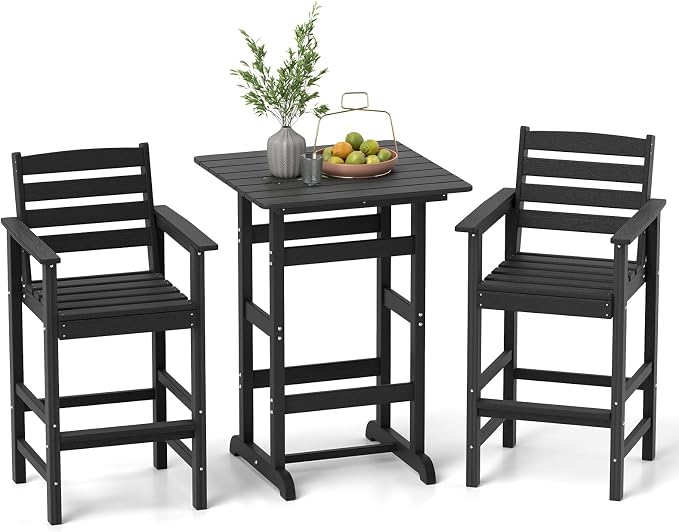 Tangkula 3-Piece Patio HDPE Bar Set, 2 Bar Height Adirondack Armchairs w/Square by TANGKULA
