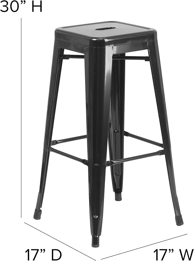 Flash Furniture Lily 4 Pack Commercial Grade 30" High Backless Black Metal - Image 3