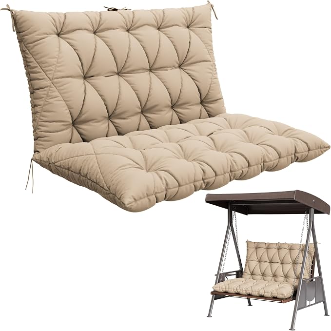 Porch Swing Cushion with Backrest, Waterproof Bench Cushion by Pakunoda