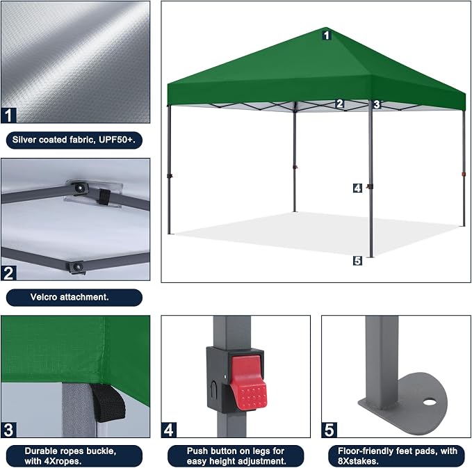 COOSHADE Durable Easy Pop Up Canopy Tent 10x10Ft, Forest Green - Image 4