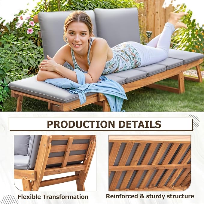 Devoko Outdoor Couch Acacia Wood Patio Couch - Image 4