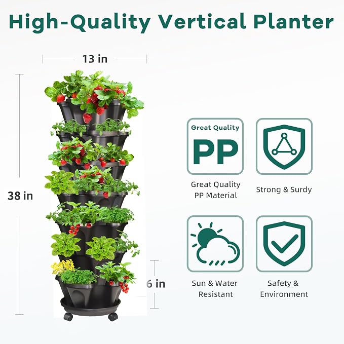 7 Tiered Strawberry Vertical Planter 2 Pack, Stackable Tower Garden Planter - Image 2