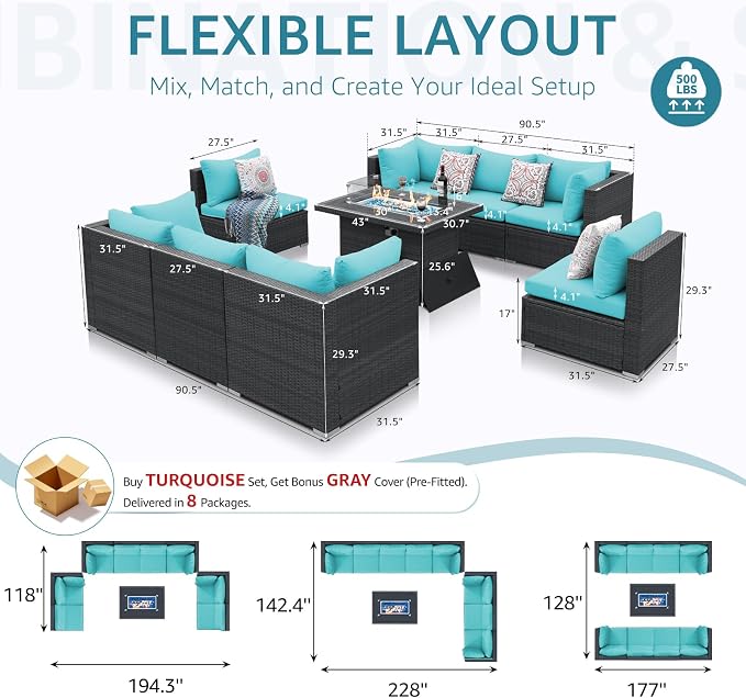NICESOUL Extra-Large 9 Pcs Outdoor Patio Furniture Set - Image 4