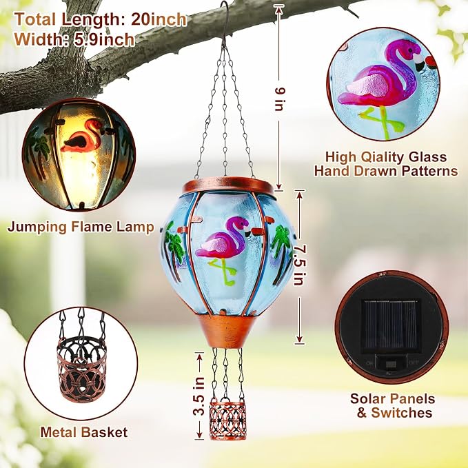Flamingo Solar Hot Air Balloon Lantern, Outdoor Decor - Image 9