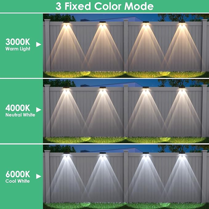 Derynome Solar Fence Outdoor Lights 8 Pack, 3 Color Modes IP45 Waterproof Solar - Image 6