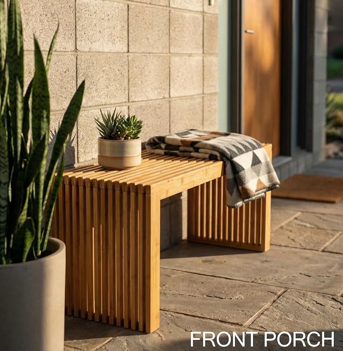 Bamboo Natural 36 inch Wooden Bench, Small Wood Benches - Image 5