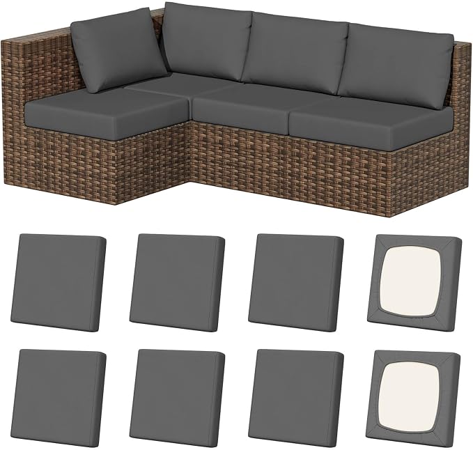 8Pcs Stretch Patio Cushion Covers, Outdoor Couch & Sofa Replacement Slipcovers by VORSHAPE