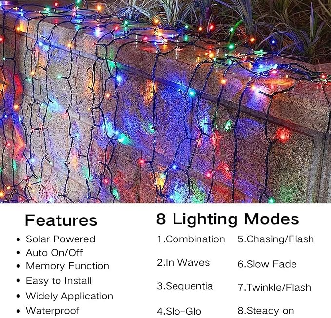 Joomer Solar Christmas Lights Outdoor, 105FT 300 LED 8 Modes Solar String - Image 2
