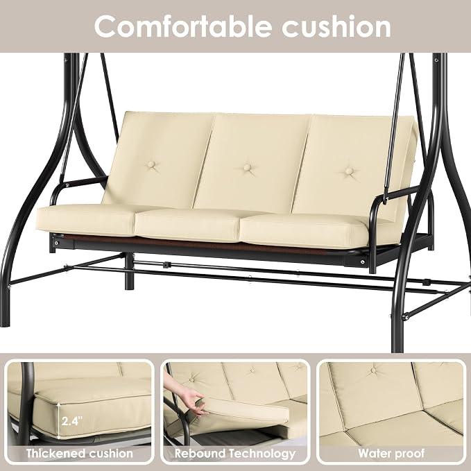 TLSUNNY 3-Seat Outdoor Patio Porch Swing - Image 8