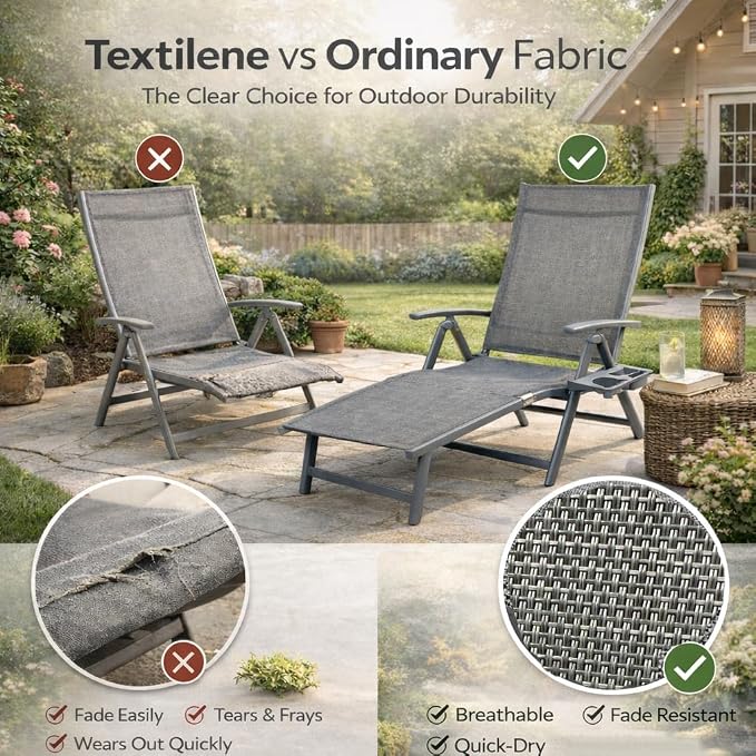 Kozyard Aluminum Outdoor Chaise Lounge Chair, Adjustable Reclining Patio Lounge - Image 4