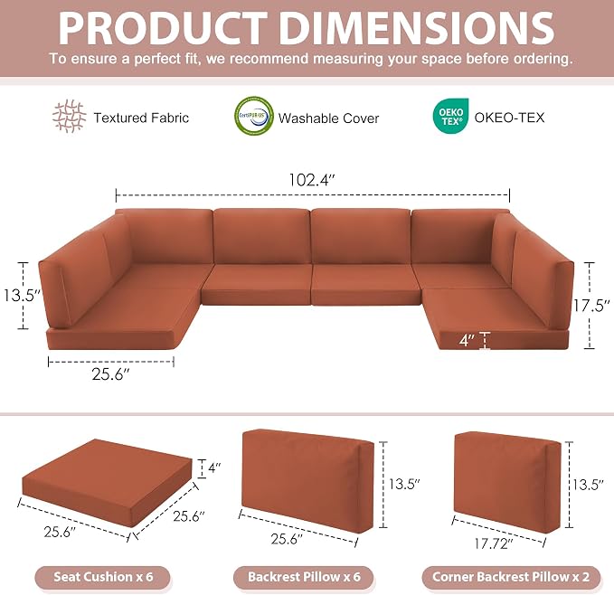 14-Piece Patio Furniture Cushions Set, Replacement Outdoor Cushions - Image 2