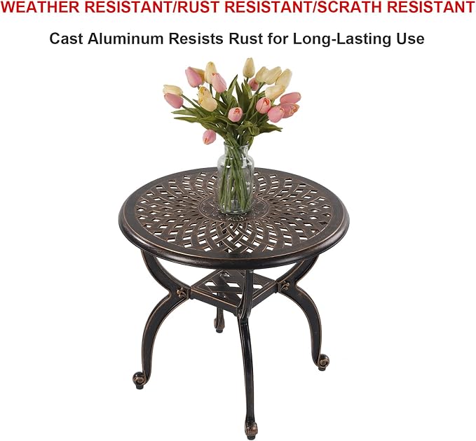 C/G Outdoor Side Tables, Cast Aluminum Patio End Tables, Anti-Rust Coffee Table - Image 4