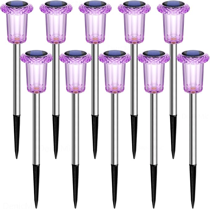 DenicMic Solar Lights Outdoor 10 Pack Waterproof Purple LED Stainless Steel - Image 7