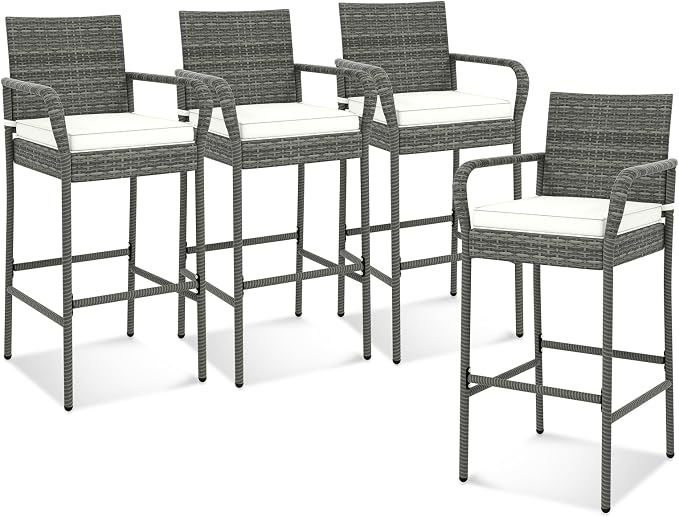 Tangkula Patio Wicker Barstools Set of 4, Outdoor PE Rattan Bar Chairs by TANGKULA