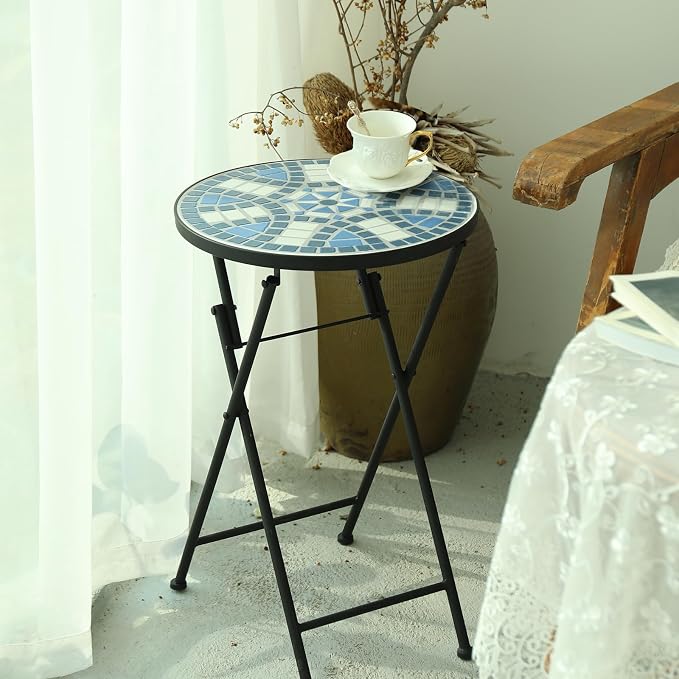 VCUTEKA Mosaic Outdoor Side Table, Patio Side Tables - Image 6