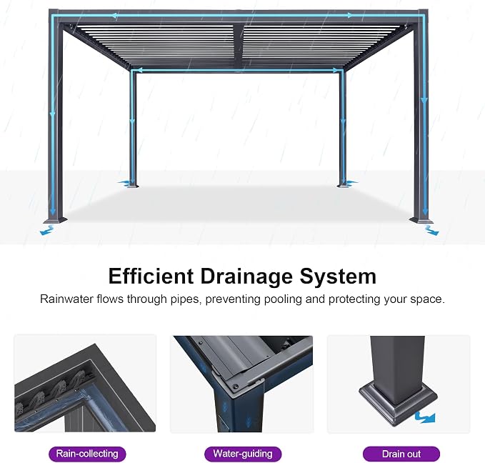 PURPLE LEAF Louvered Pergola 10' x 14' Aluminum Outdoor Pergola - Image 6