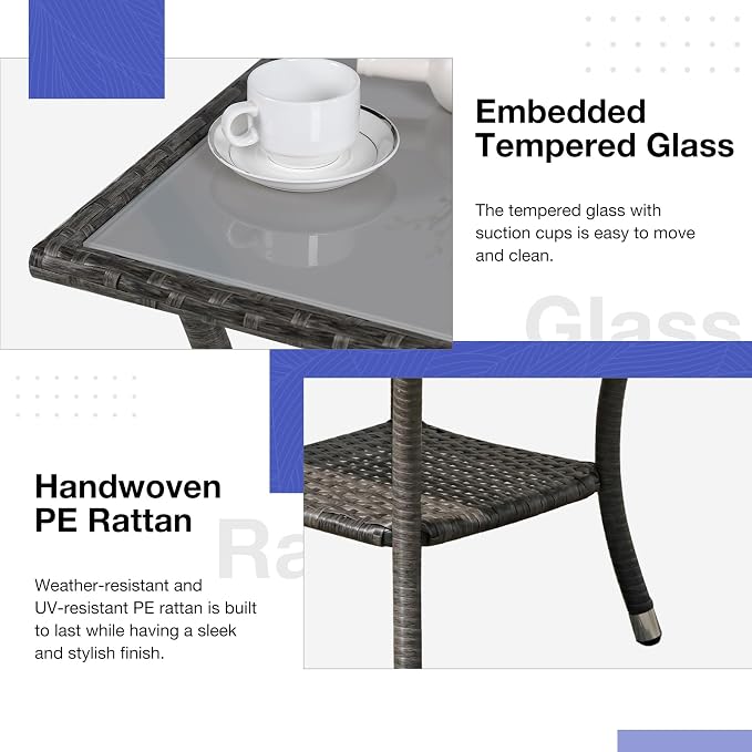 Patiorama Outdoor Wicker Patio Side Table, Weather Resistant Rattan Coffee Table - Image 4