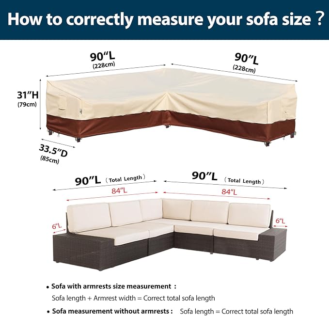 Outdoor Sectional Cover, 90-inch V-Shaped Patio Furniture Sofa Covers - Image 4
