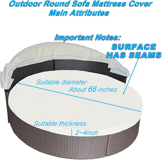 Round Outdoor Daybed Cushion Cover Replacement, Anti-UV Water-Resistant Patio - Image 2