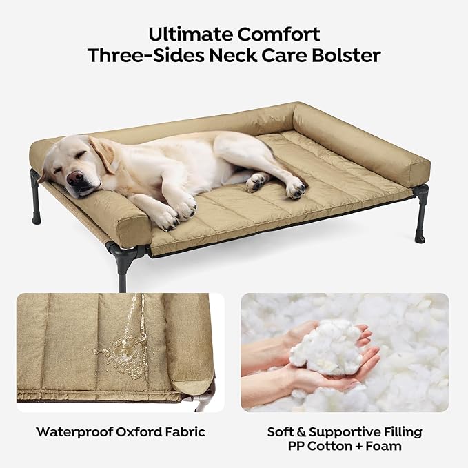 Veehoo Cooling Elevated Dog Bed Add Removable Waterproof Bolster Cushion Mat - Image 4