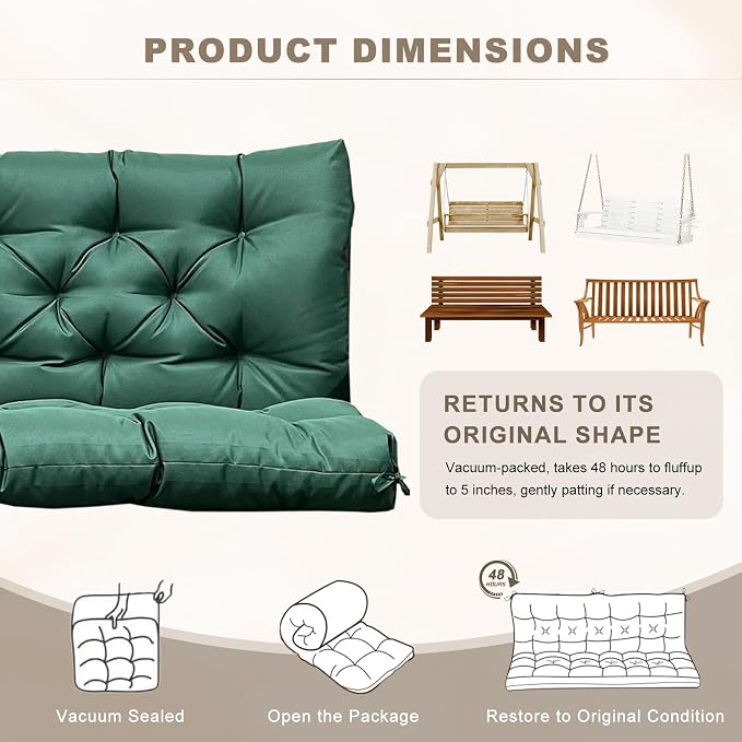 Porch Swing Cushion with Backrest, Waterproof Bench Cushion - Image 6