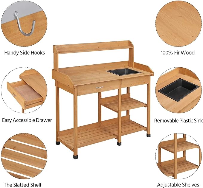 Yaheetech Potting Bench Outdoor Garden Work Bench Station Planting Solid Wood - Image 4