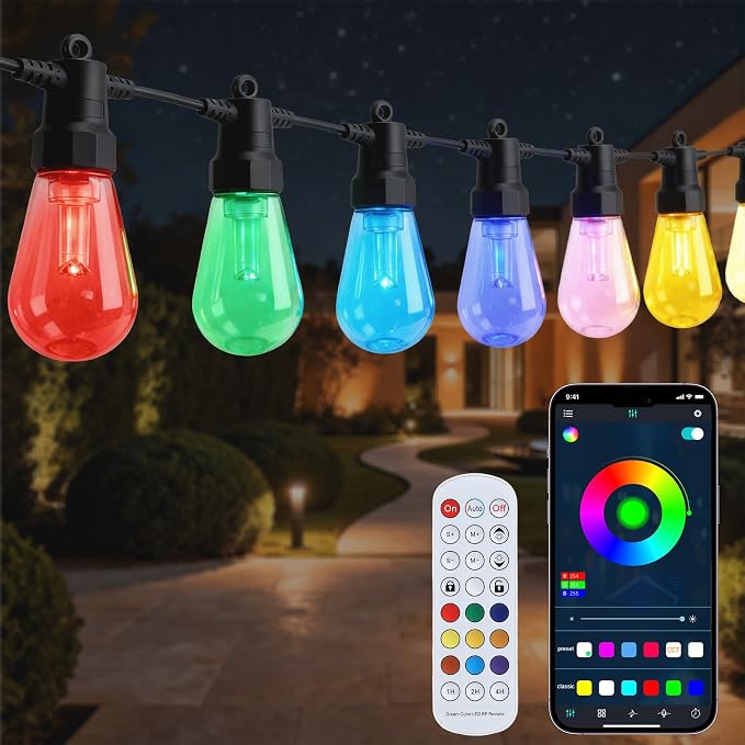 Smart Outdoor String Lights, 100FT RGB Color Changing Patio Lights by Unknown