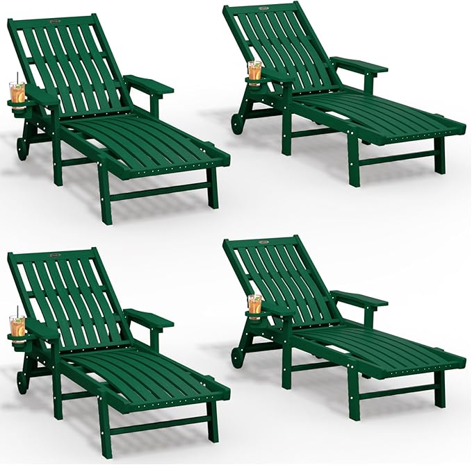 Patio Chaise Lounge Chair Set of 4, Oversized Lounge Chair Outdoor by THOEOE