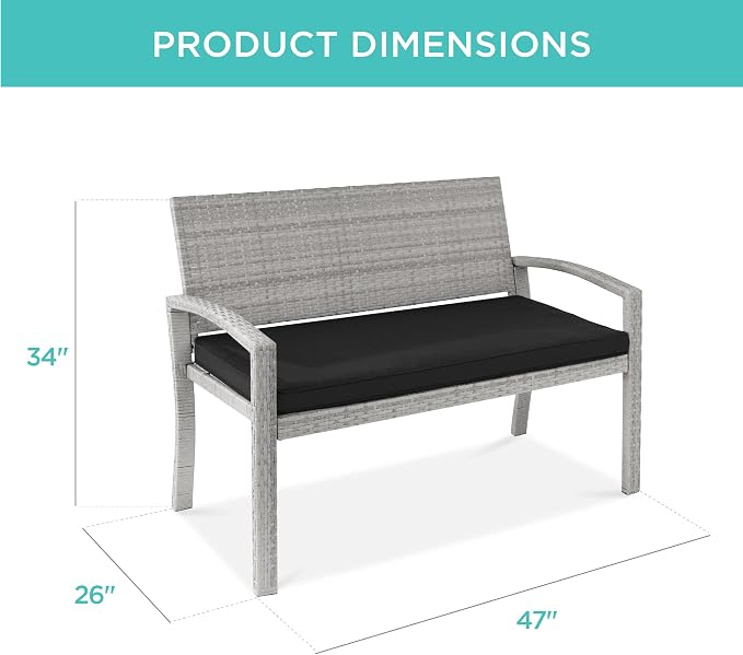 Best Choice Products Outdoor Bench 2-Person Wicker Garden Patio Benches Seating - Image 2
