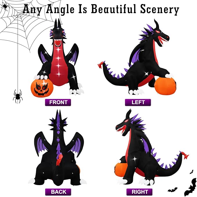 Popblow 10Ft Tall Halloween Inflatables Giant Pumpkin Dragon Outdoor Decorations - Image 7