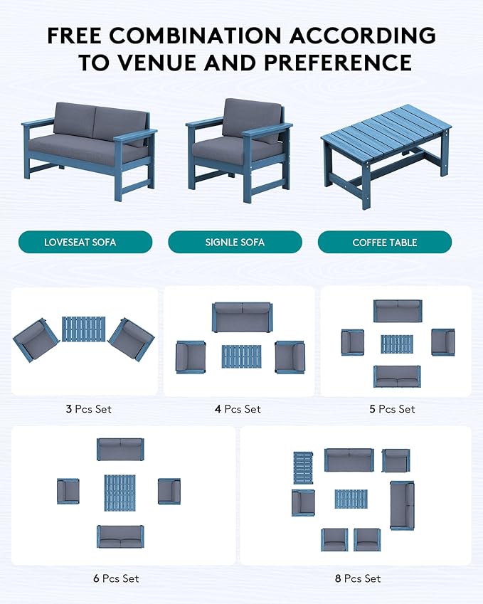 SERWALL 4 Pieces HDPE Outdoor Sofa Set - Image 5
