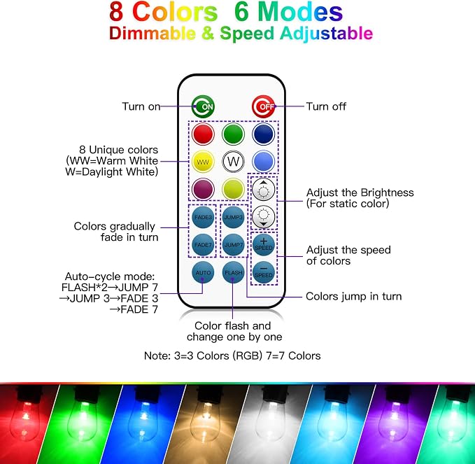 Mlambert 144Ft Multicolor Outdoor Patio Lights, Dimmable RGB Cafe String Lights - Image 4