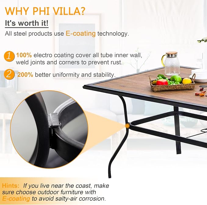 PHI VILLA 5 Piece Outdoor Dining Table Set - Image 7
