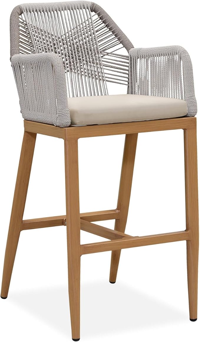 PURPLE LEAF Patio Bar Height Stool 28" H Boho 1 Piece Rattan Aluminum Tall Bar by PURPLELEAF