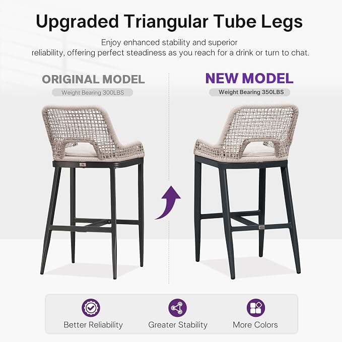 PURPLE LEAF Bar Stools Set of 2 Bar Height Metal Bar Chairs - Image 3