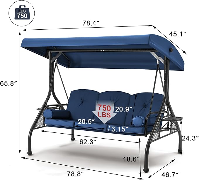 GYUTEI 3-Seat Outdoor Patio Swing - Image 7