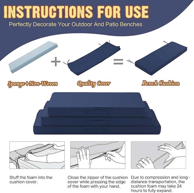 Outdoor Bench Cushion 42 x 18 x 4 Inch, Memory Foam Patio Bench Cushion - Image 5
