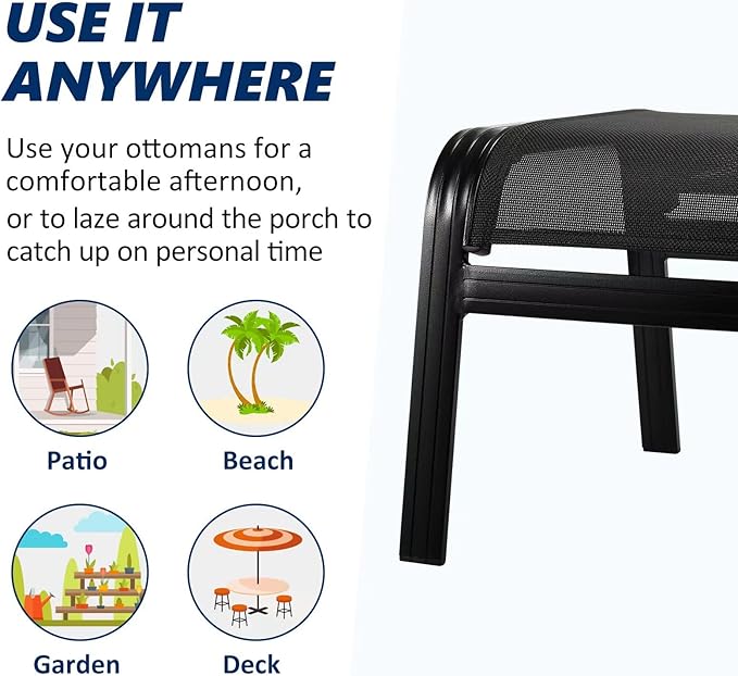 Patio Outdoor Ottoman Assembled Aluminum Footstools Small Seat Side Table - Image 4