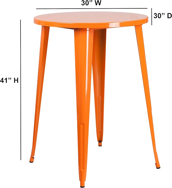 EMMA + OLIVER Commercial Grade 30" Round Orange Metal Indoor-Outdoor Bar Height - Image 2