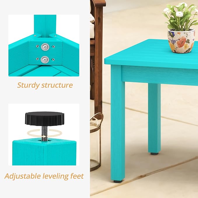 LUE BONA Outdoor Coffee Table Rectangle, HDPS Patio Coffee Tables - Image 6