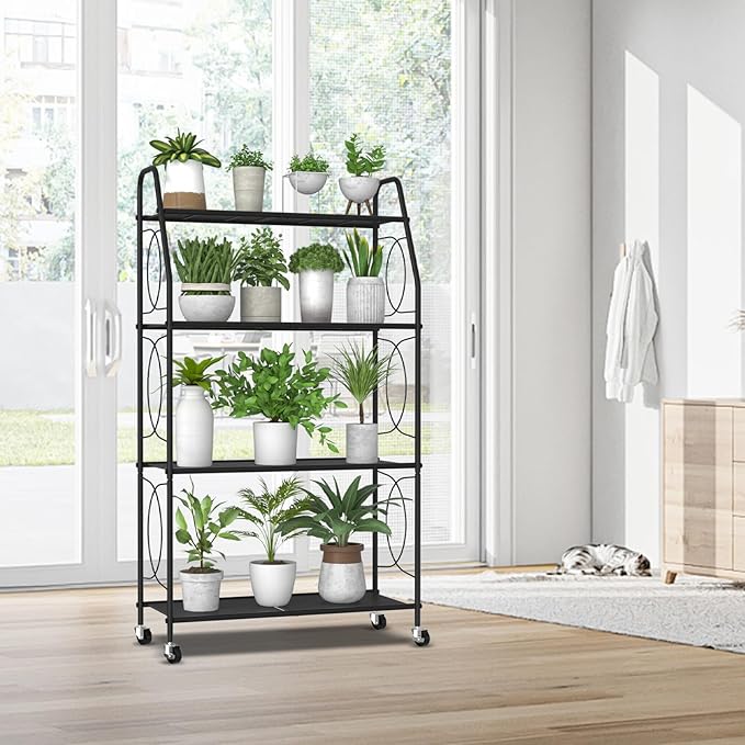 4 Tier Plant Stand with Wheels, Plant Shelf - Image 4