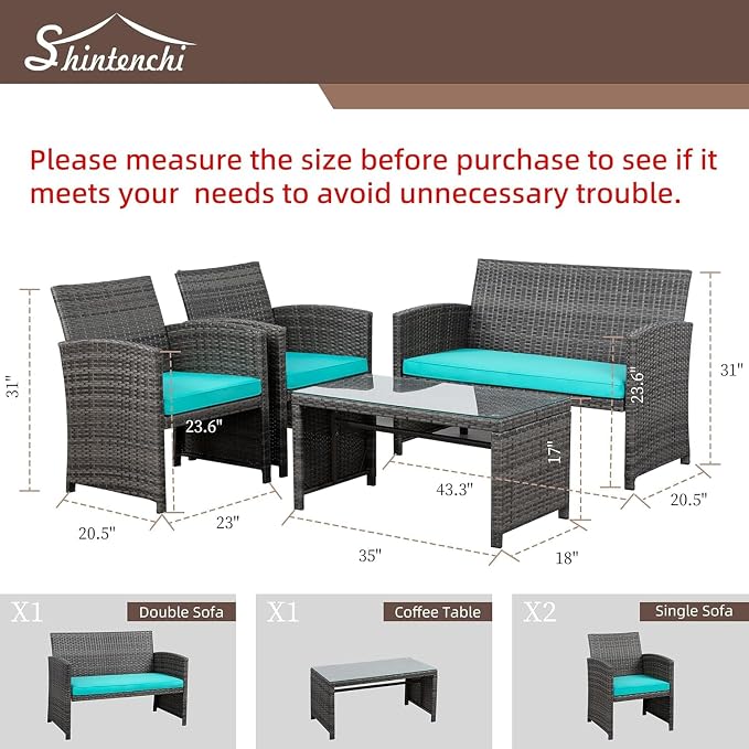 4 Piece Patio Ratten Set Outdoor Furniture Set Wicker Conversation Set - Image 6